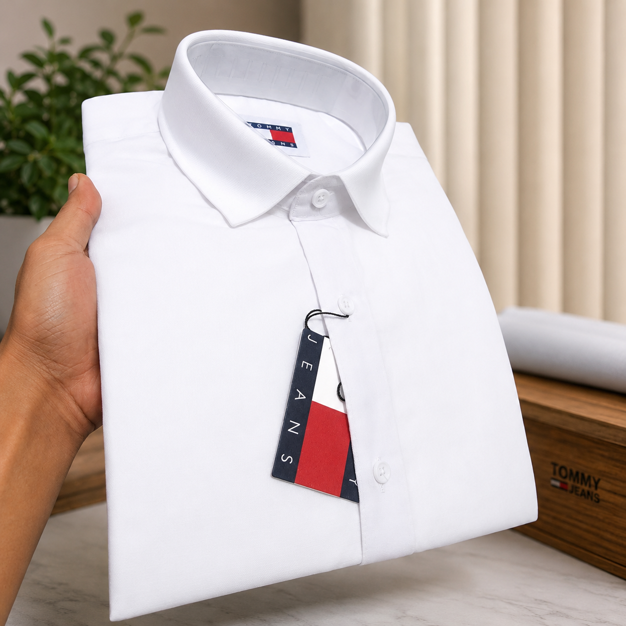 "Gentleman Style White Rib Half Shirt - Image 5