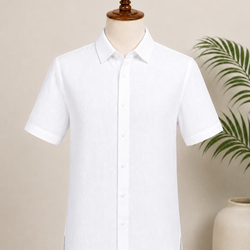 "Gentleman Style White Rib Half Shirt