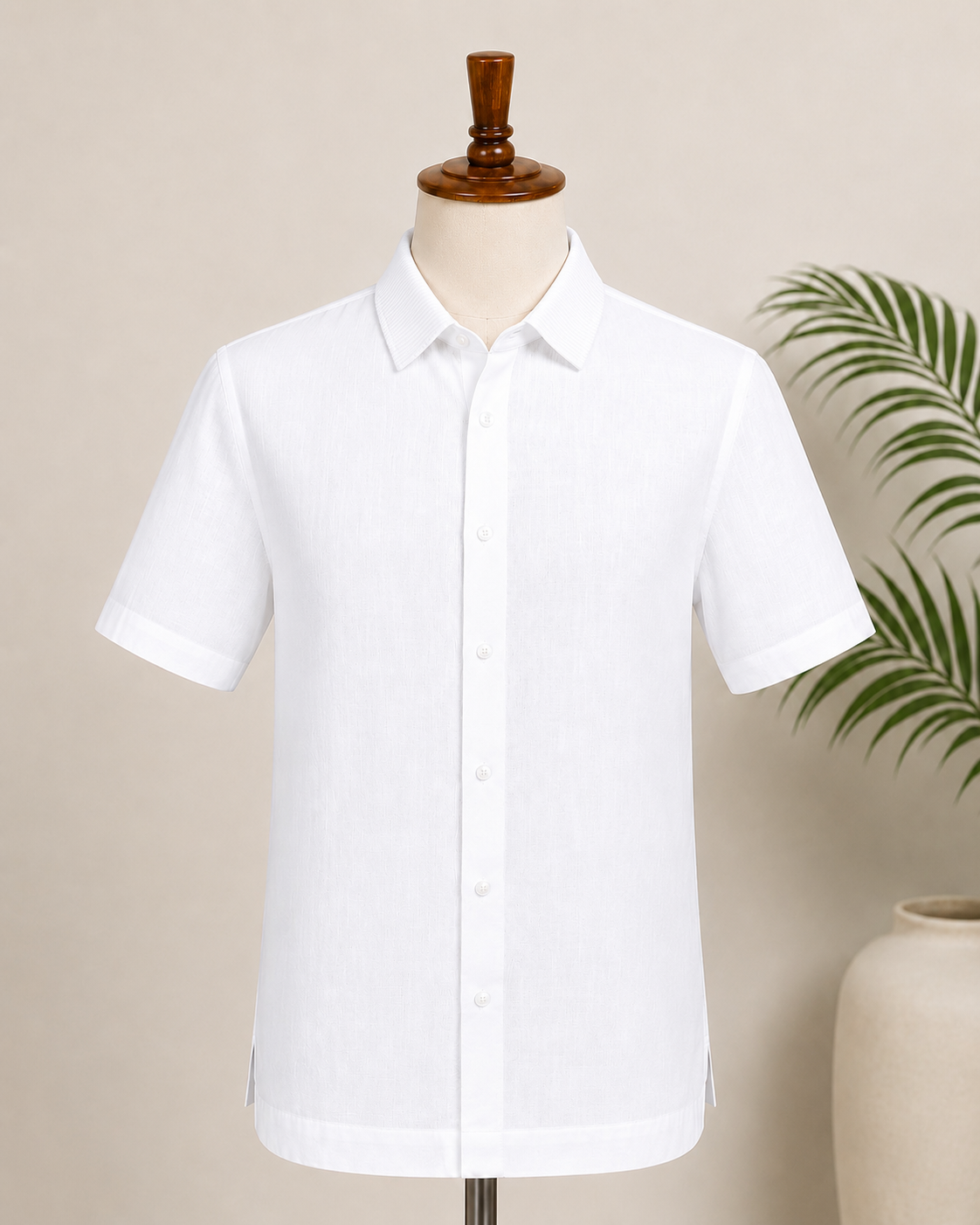 "Gentleman Style White Rib Half Shirt