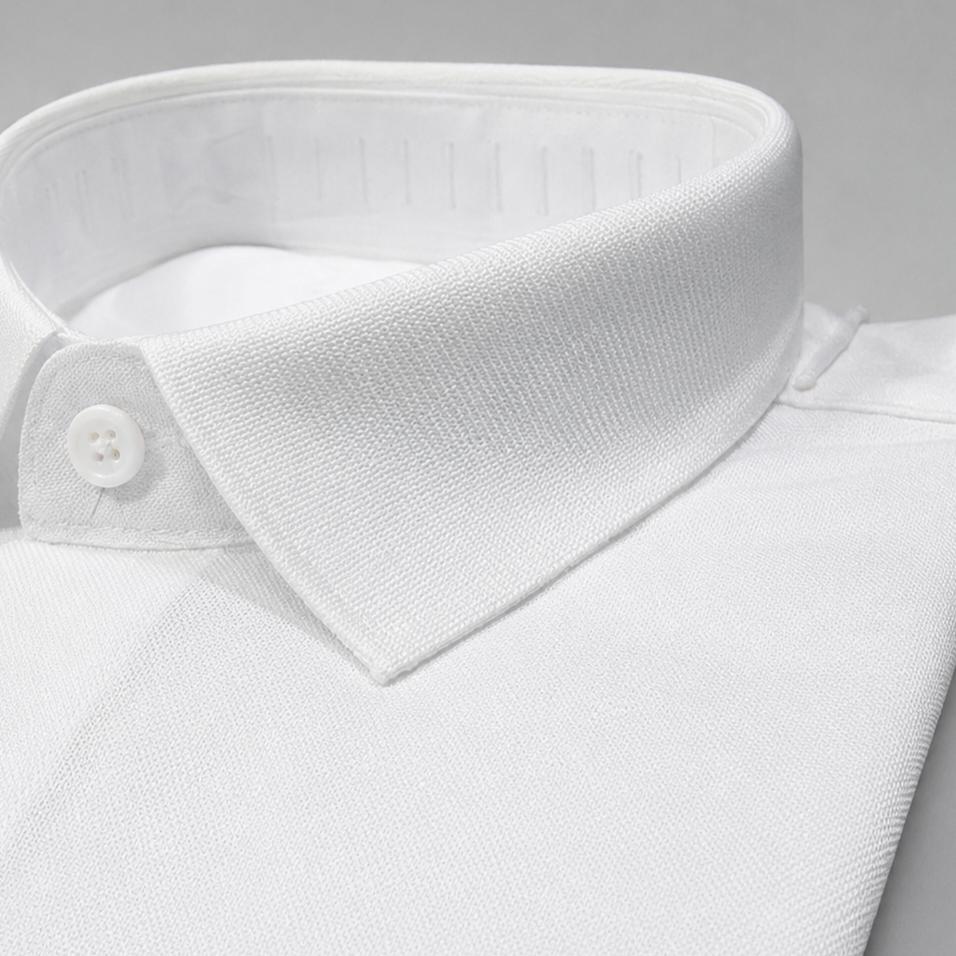 "Gentleman Style White Rib Half Shirt - Image 2