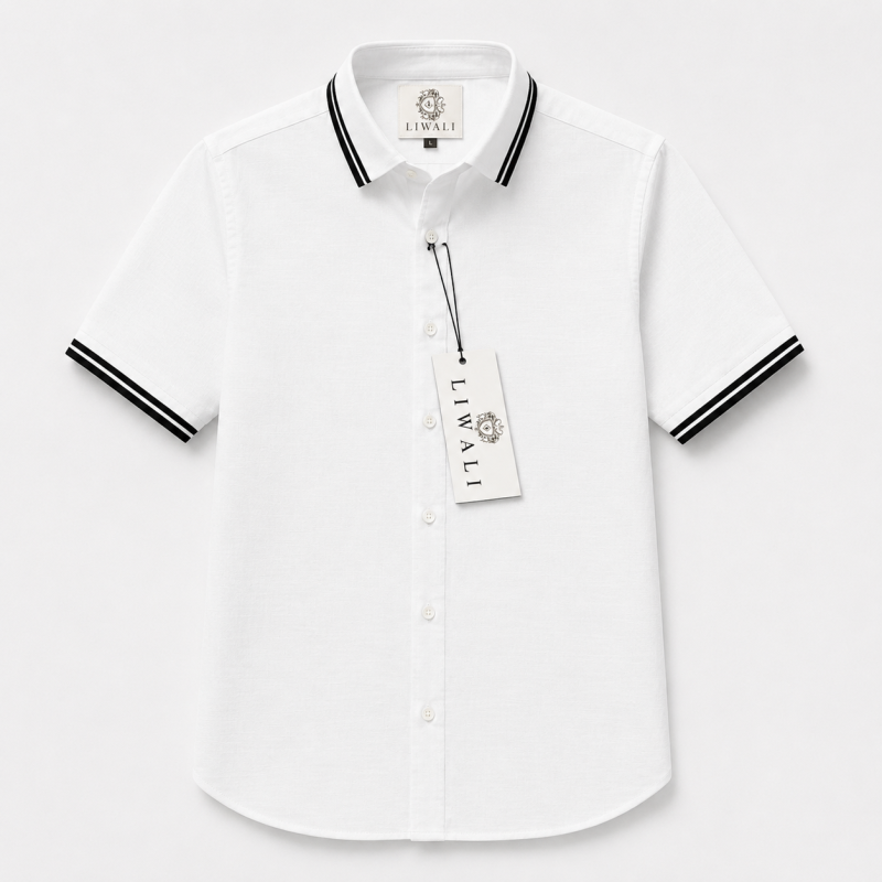 white Rib style 2step half Shirt