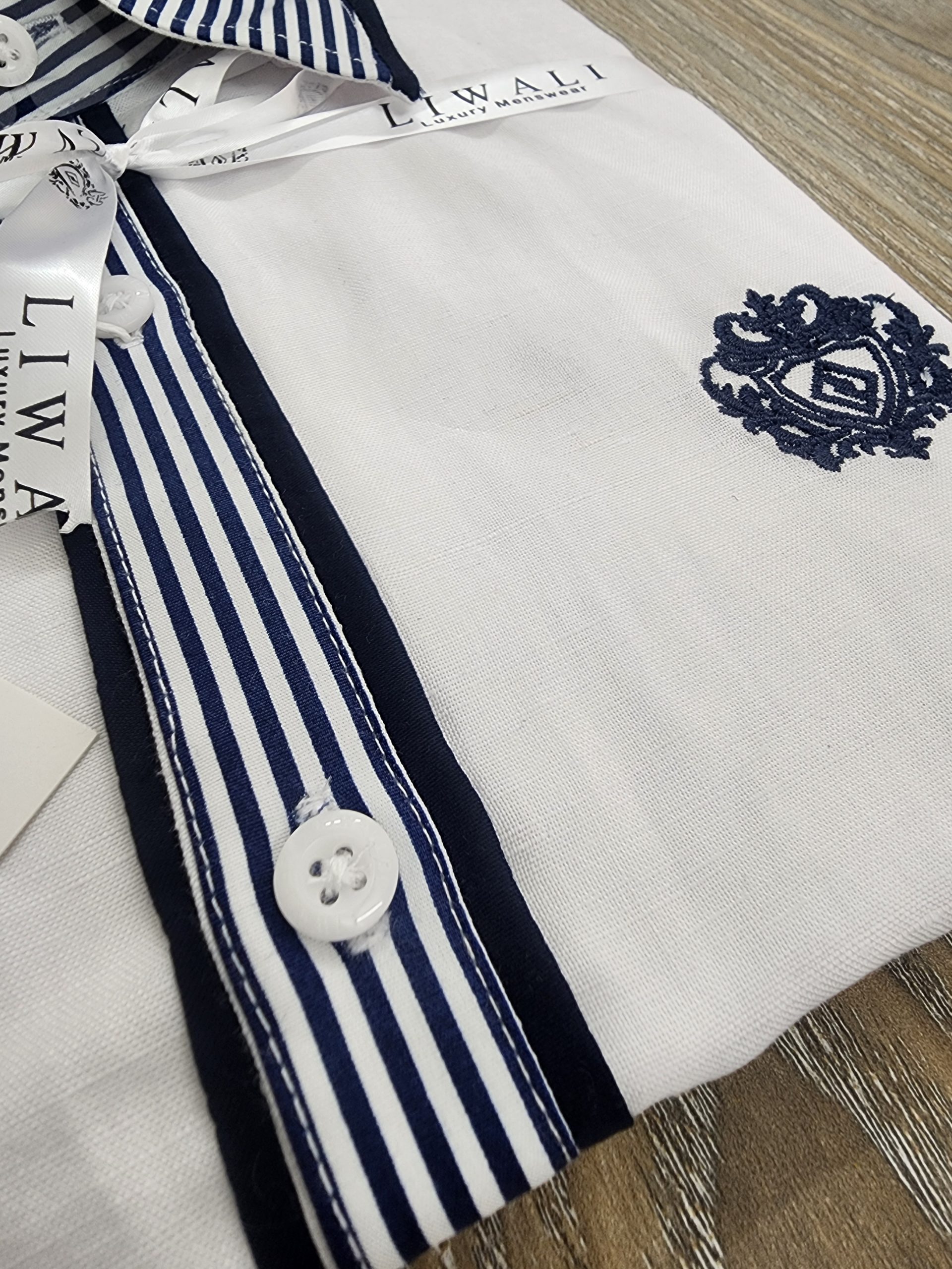 Signature blue step linen rimi half shirt - Image 7
