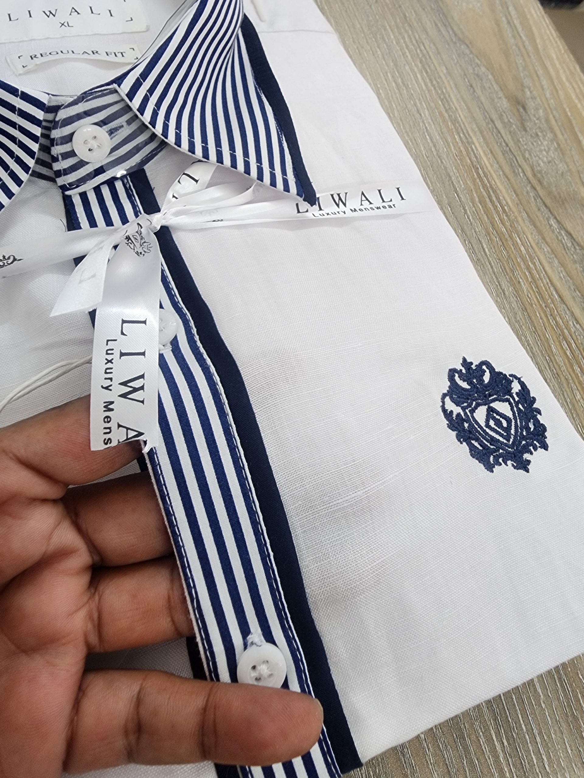 Signature blue step linen rimi half shirt - Image 6