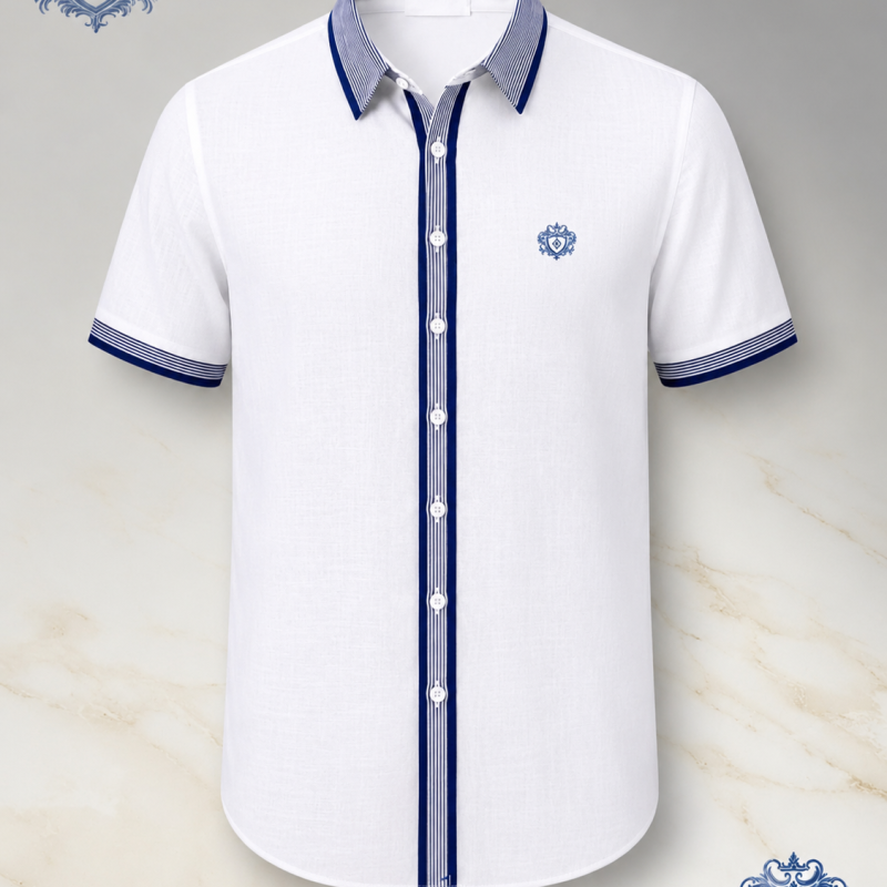 Signature blue step linen rimi half shirt
